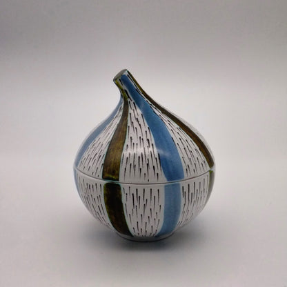 Onion shaped faince bowl with cover.