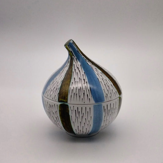 Onion shaped faince bowl with cover.