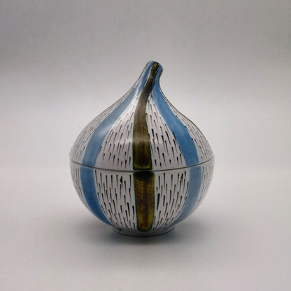 Faience lidded jar by Stig Lindberg for Gustavsberg, Sweden. 1950s.