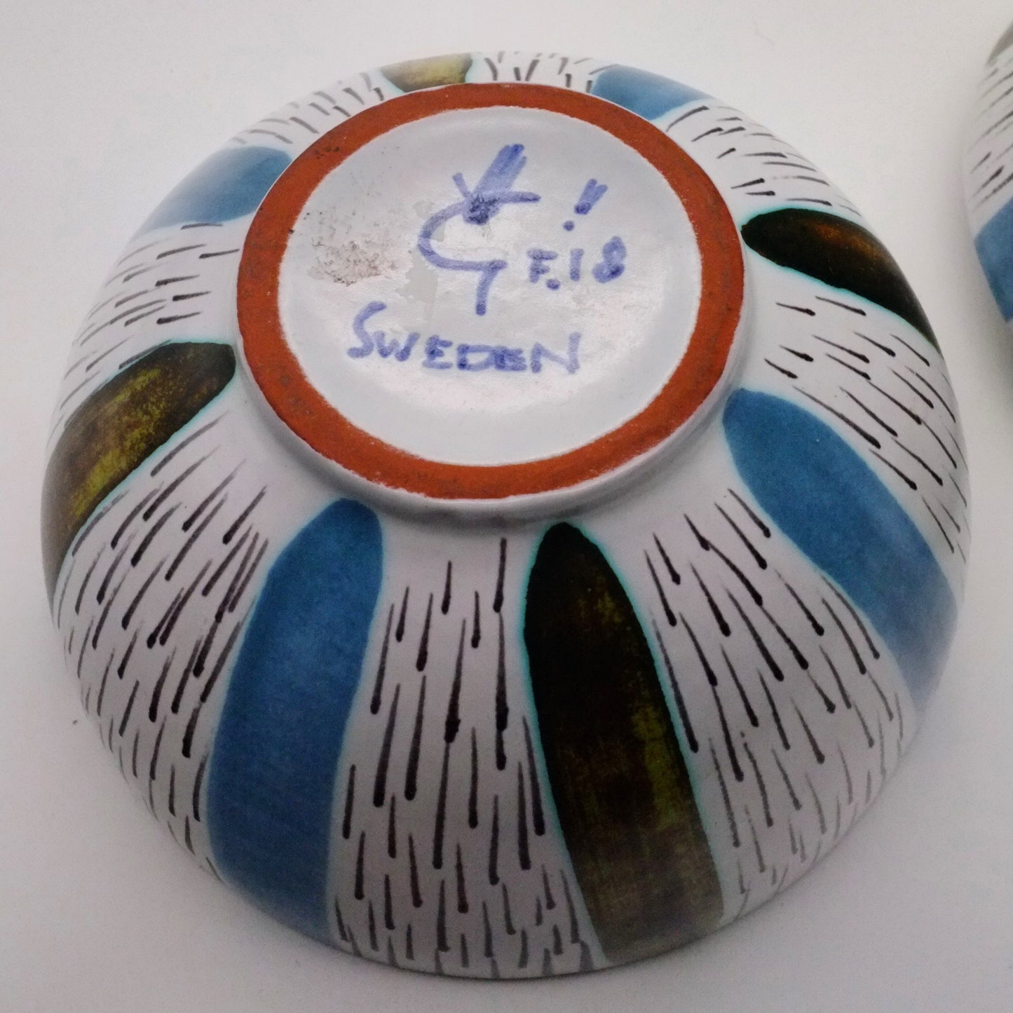 Faience lidded jar by Stig Lindberg for Gustavsberg, Sweden. 1950s.