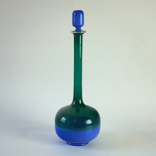 Green and blue incalmo decanter with stopper.